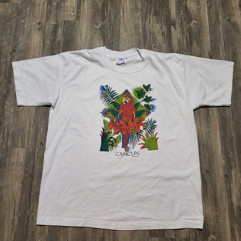 Vintage Cancun Mexico Graphic Tee Parrot Floral Paradise Shirt Size 2XL XXL